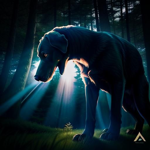 Hyperrealistic Black Labrador in Enchanting Forest