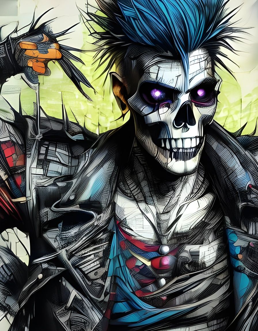 Neon Skeleton Portrait in Comic Punk Style