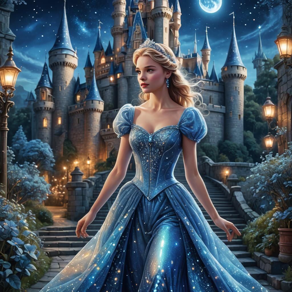 Cinderella's Luminescent Dress: A Fantasy Castle Awaits