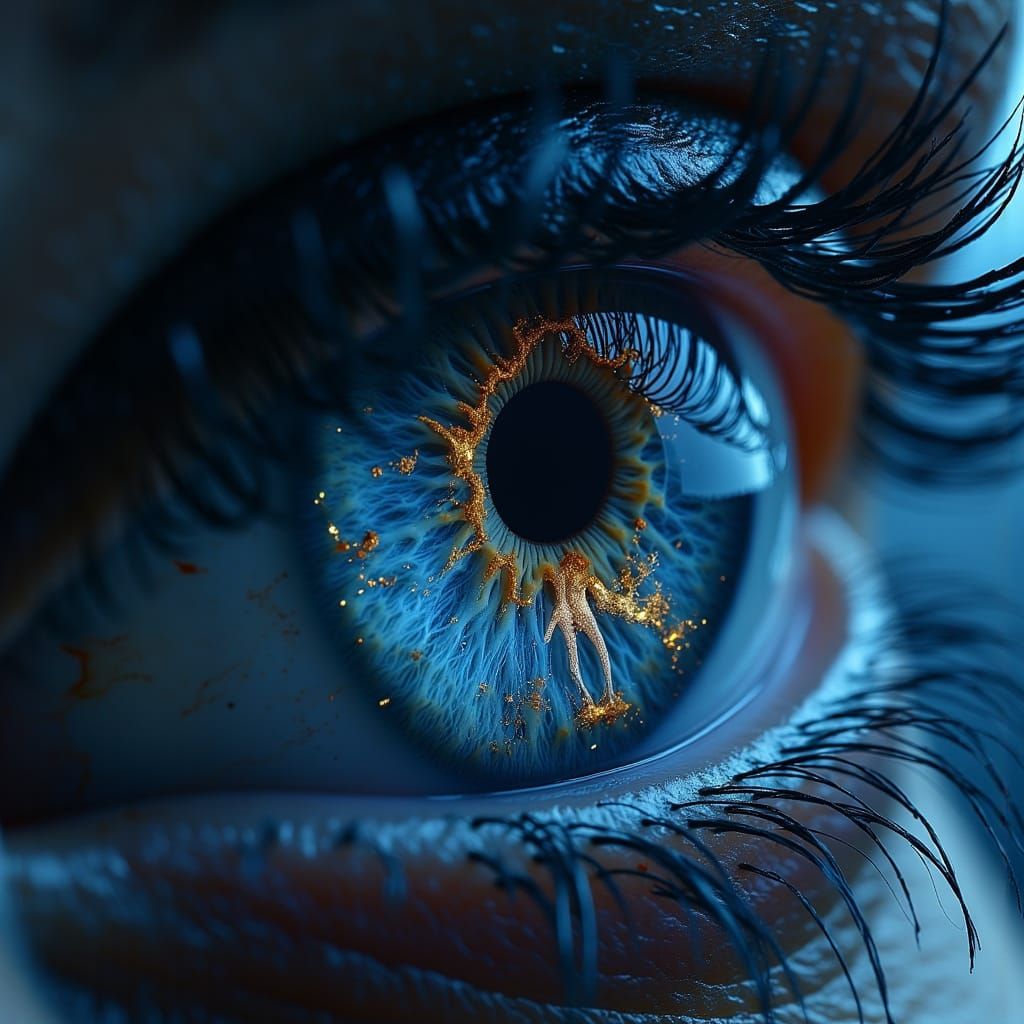 Deep Indigo Eye in the Rainy Night