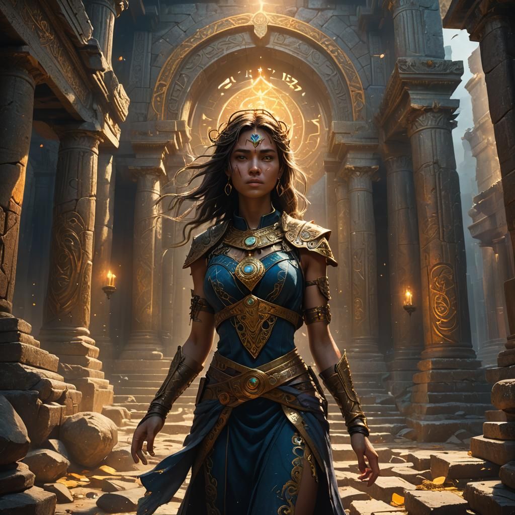 Mystical Temple Brawl: Epic Fantasy Art