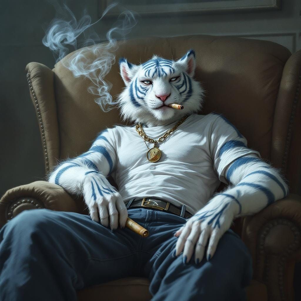 Relaxed Liger Furry Smoking in Recliner