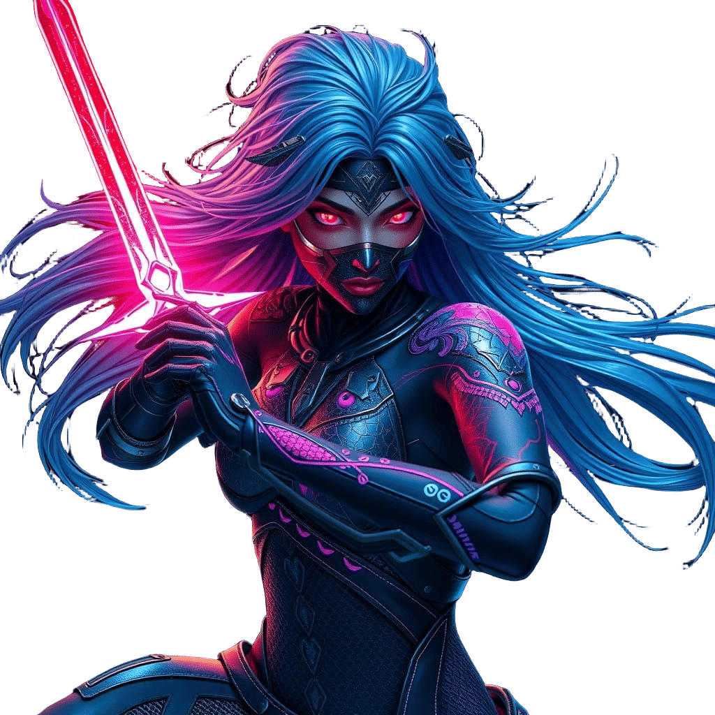 Cyborg Ninja Goddess with Radiant Blade in Splendid Night Sk...