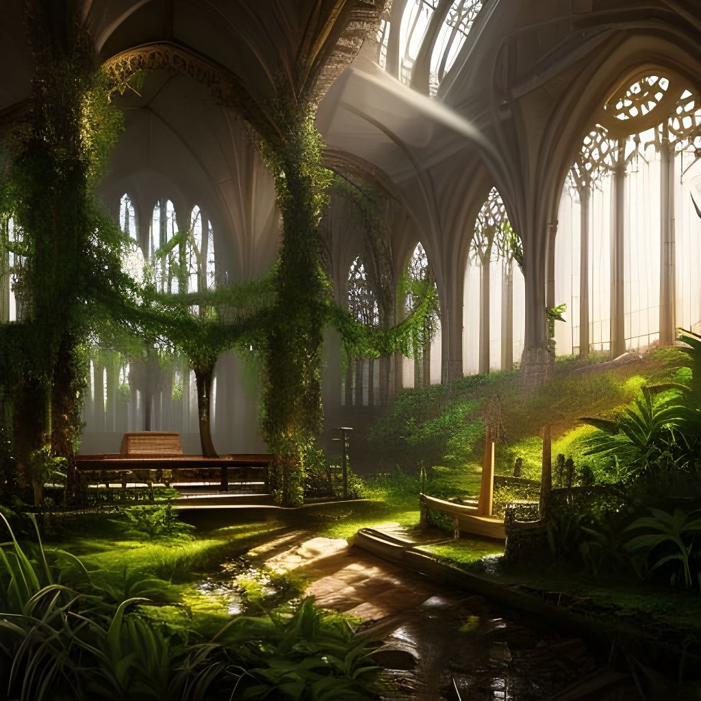 Abandoned Church Ruins in Lush Jungle Overgrowth