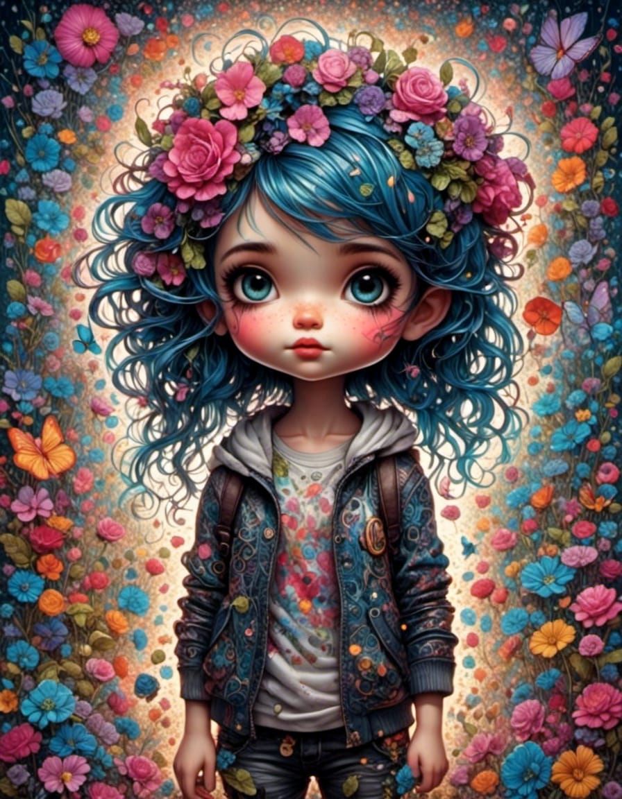 Chibi Graffiti Artist in Ethereal Maximalism Style