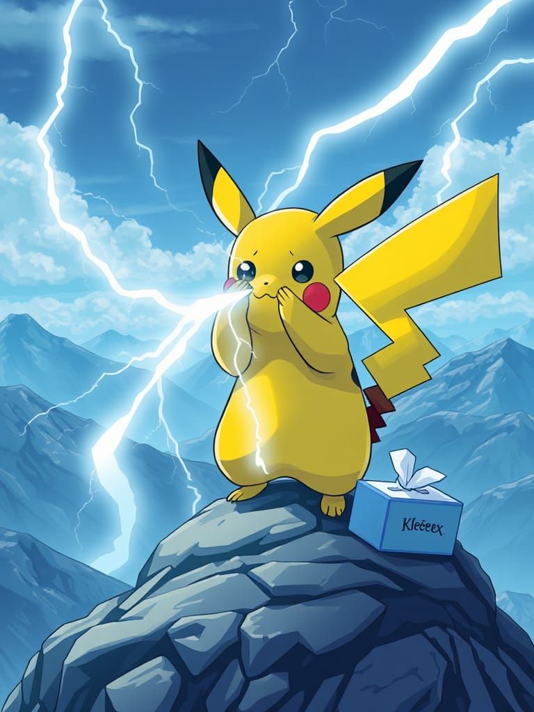 (Pikachu standing on the peak of a mountain peeking through ...