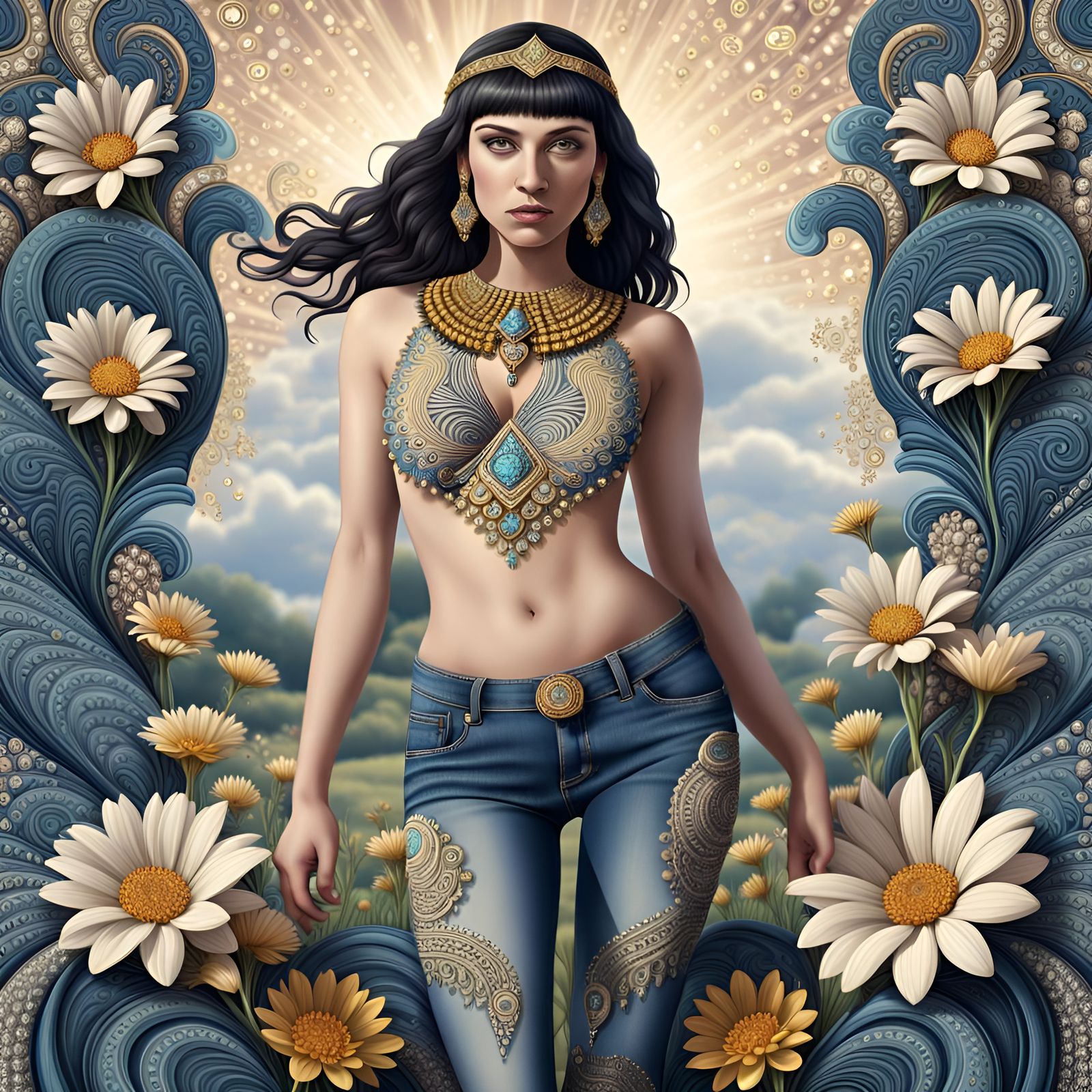 Cleopatra's Embroidered Jeans in Diamond Flower Field
