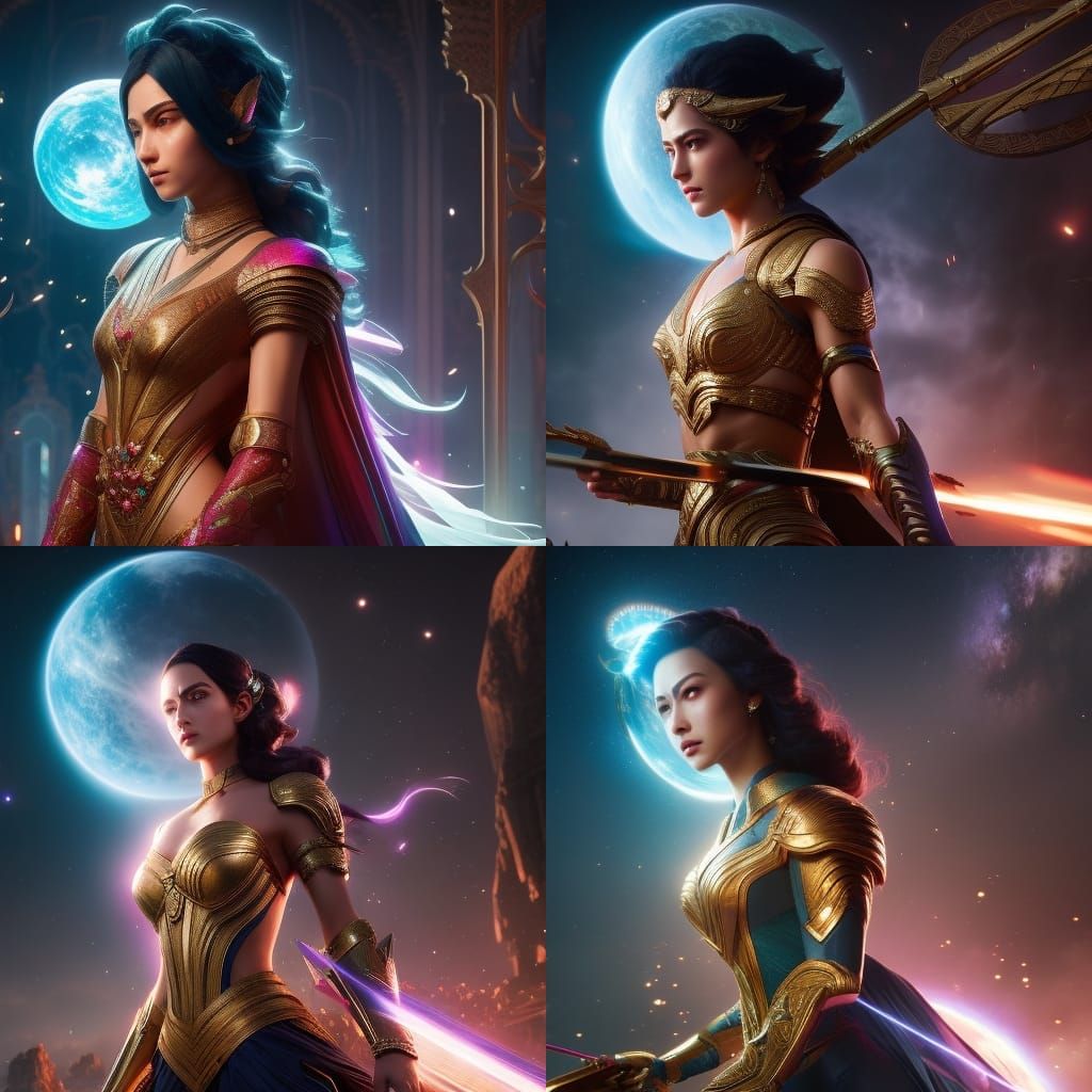 Woman with Galaxy Hair Holding Balance Scale