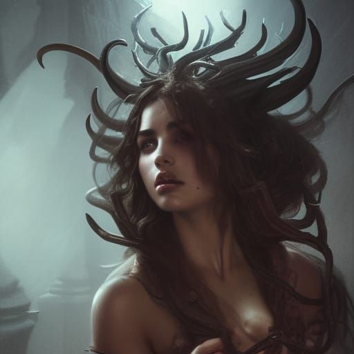 Ana de Armas as Medusa in Dark Fantasy Art