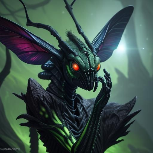 Alien Insect Face: Praying Mantis in Detailed Matte Painting