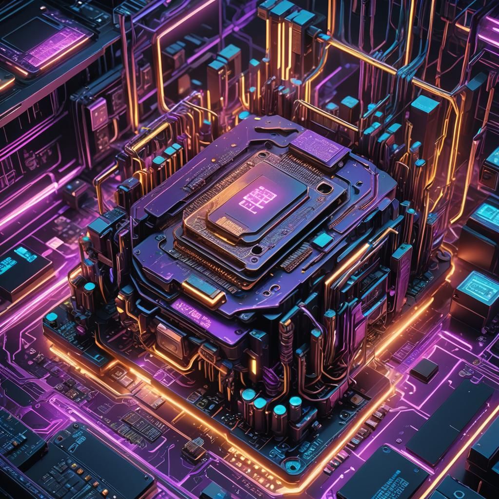 Cyberpunk Computer Brain with Neon Lights