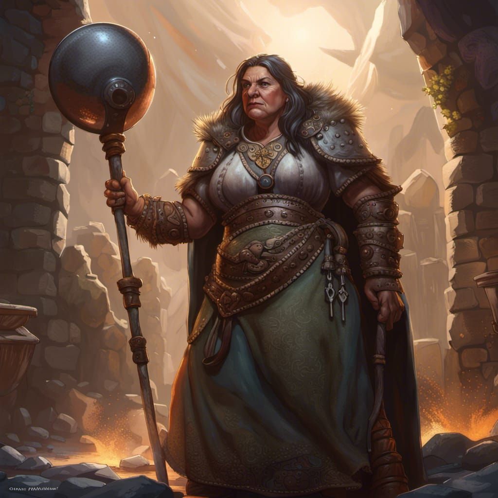 Dwarven Life Cleric with Pan: Dark Fantasy Art