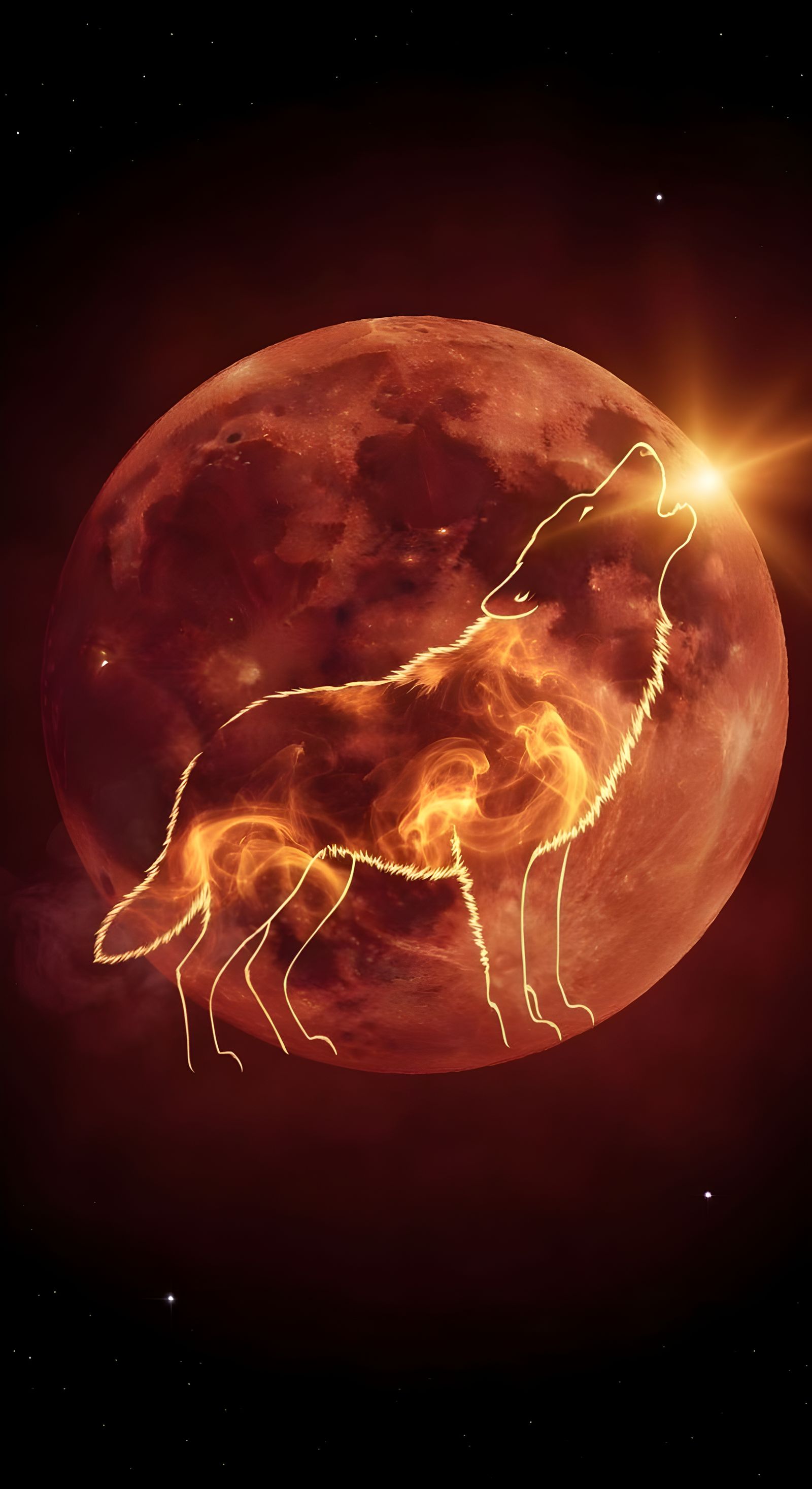 Blood Moon With Howling Wolf Silhouette