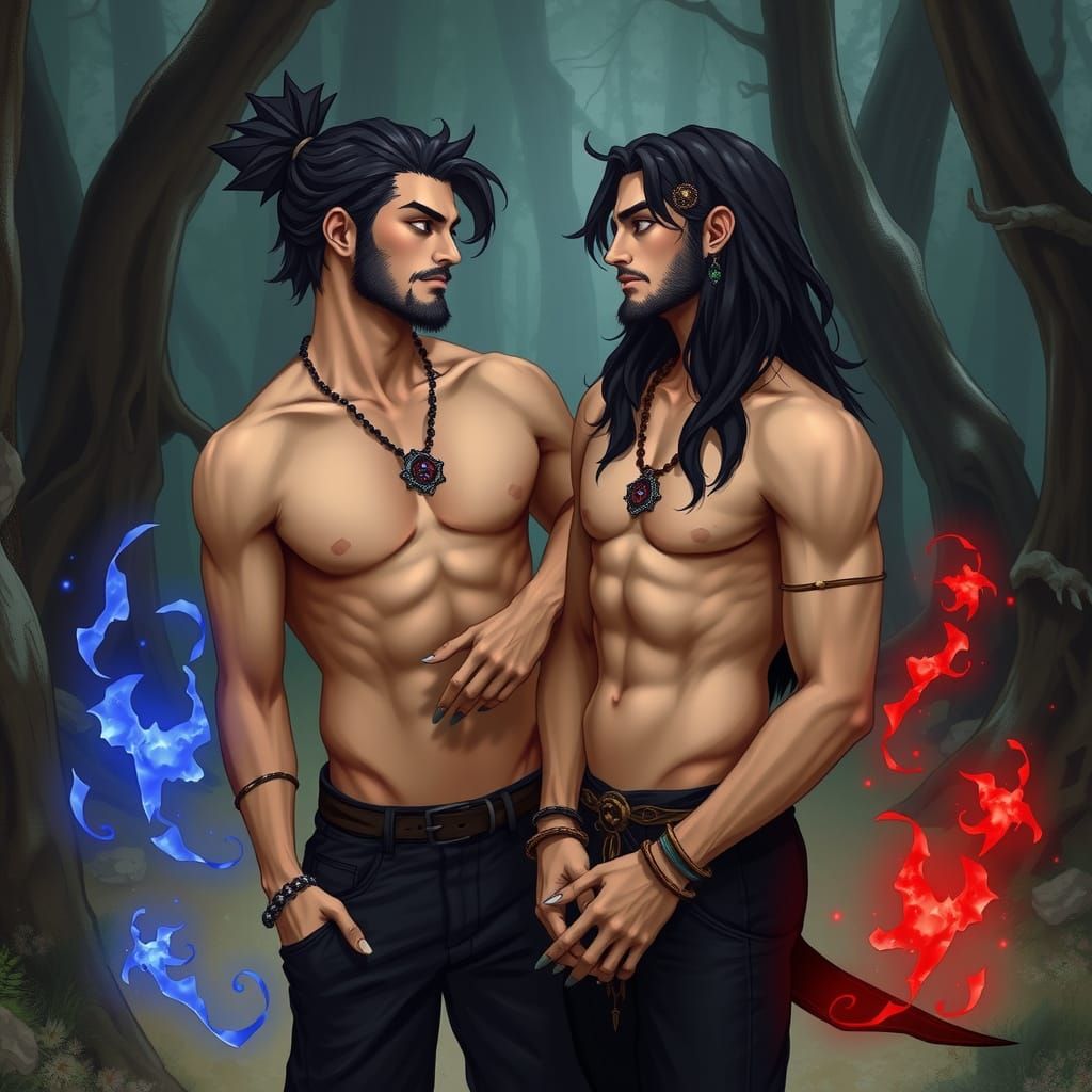 Two Handsome Witch Twins in a Magic Forest