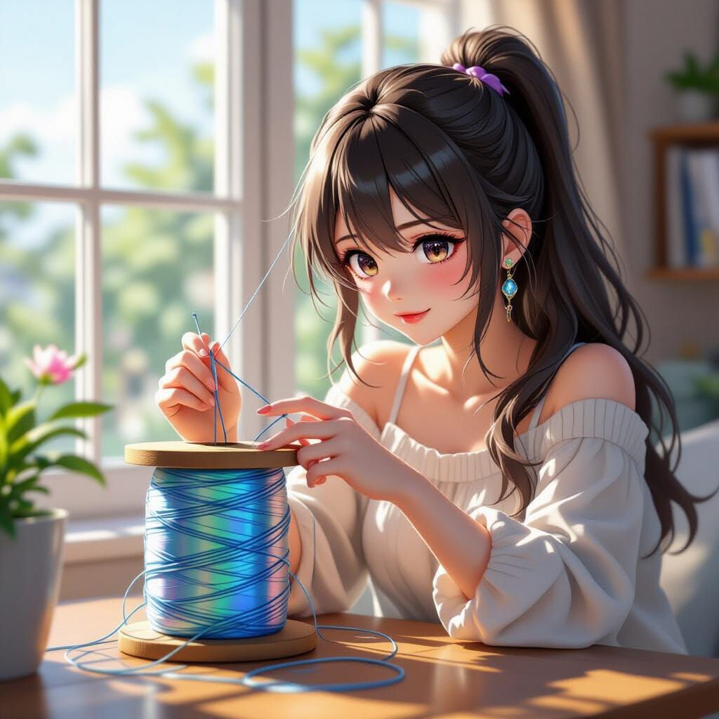 Girl with silk thread