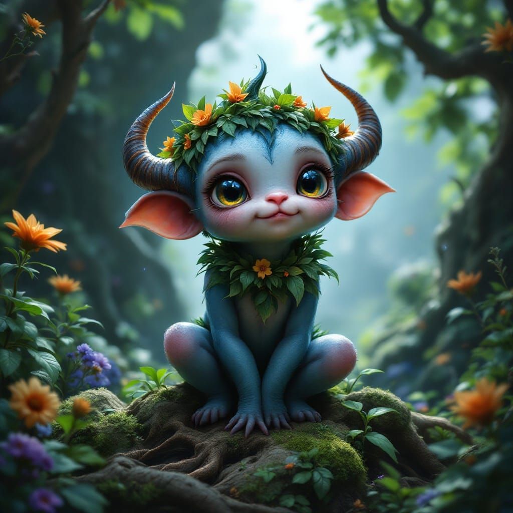Earth Elemental Baby Imp in Lush Forest