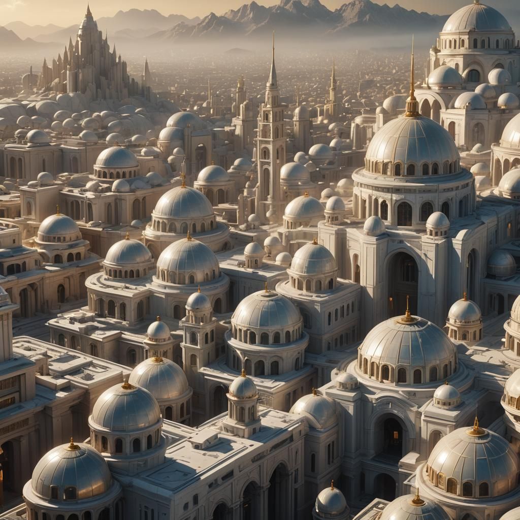 Futuristic Marble Cityscape with Domes