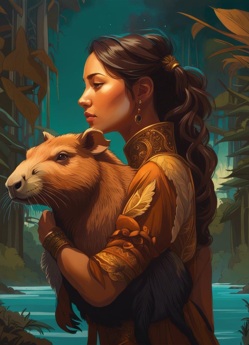 Woman with Capybara: Photorealistic 8k Resolution