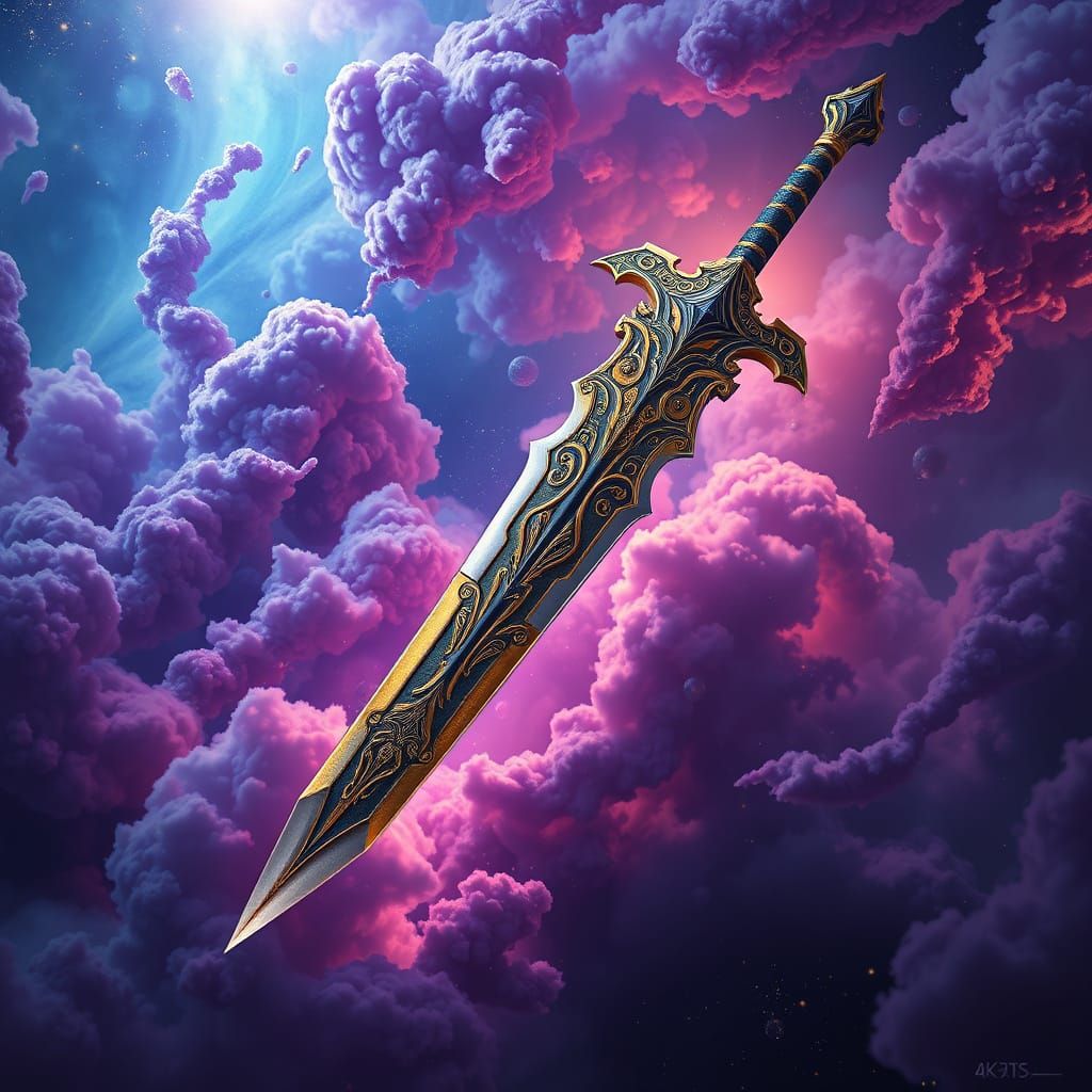 Mystical Blade Slices Through Cosmos in Matte Painting Style