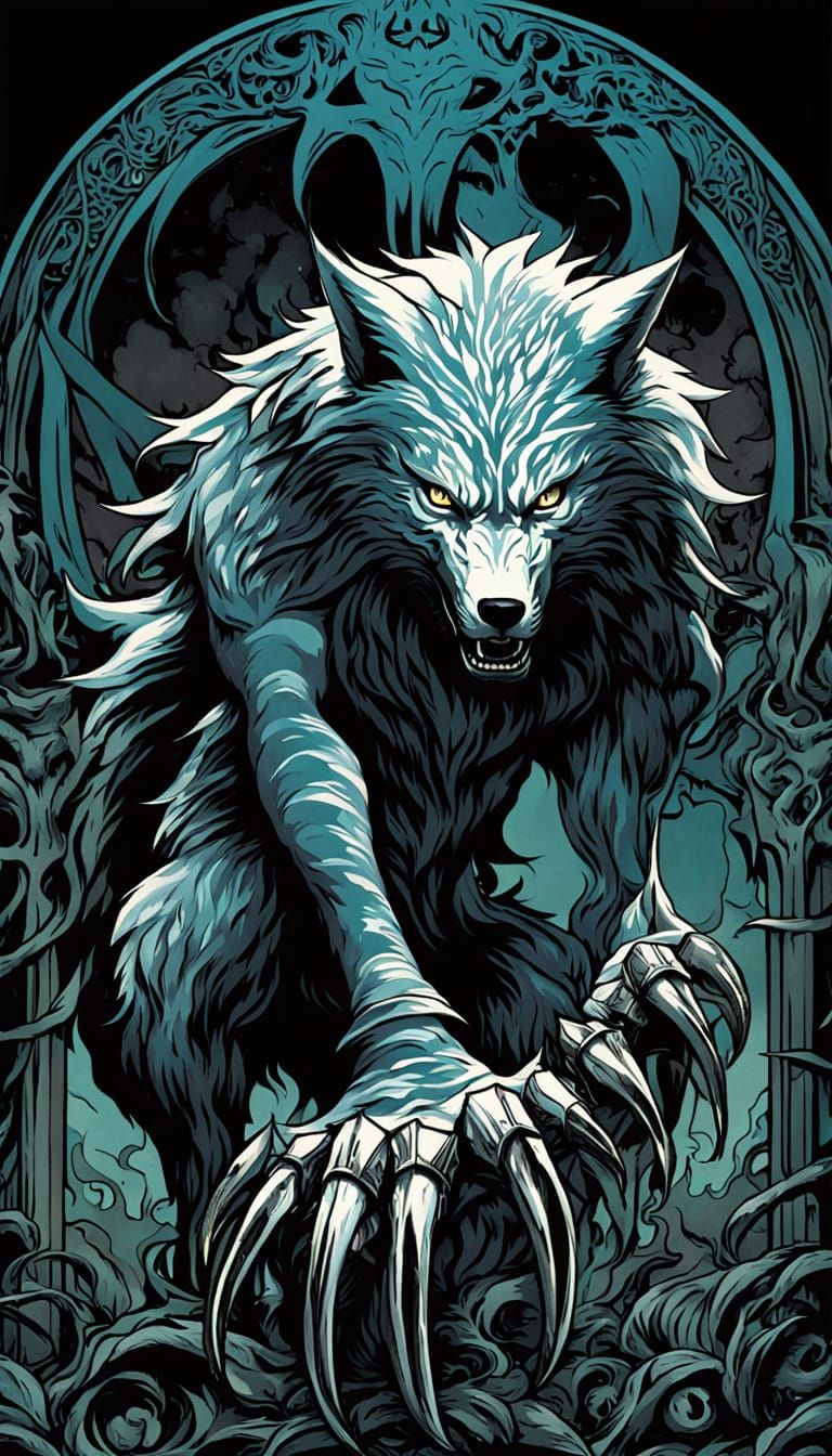 Gothic Werewolf in Dark, Muted Oil Painting