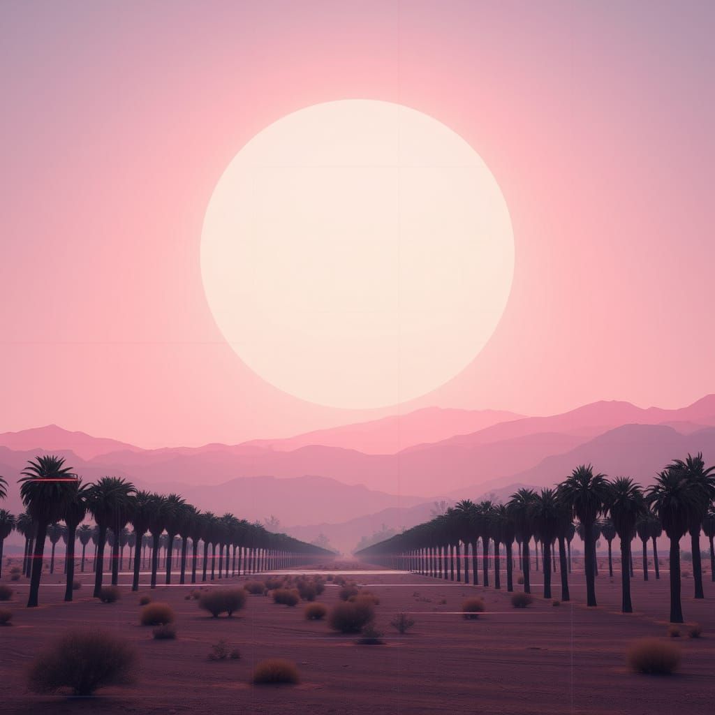 Surreal Desert Landscape with Glitch Art Effects
