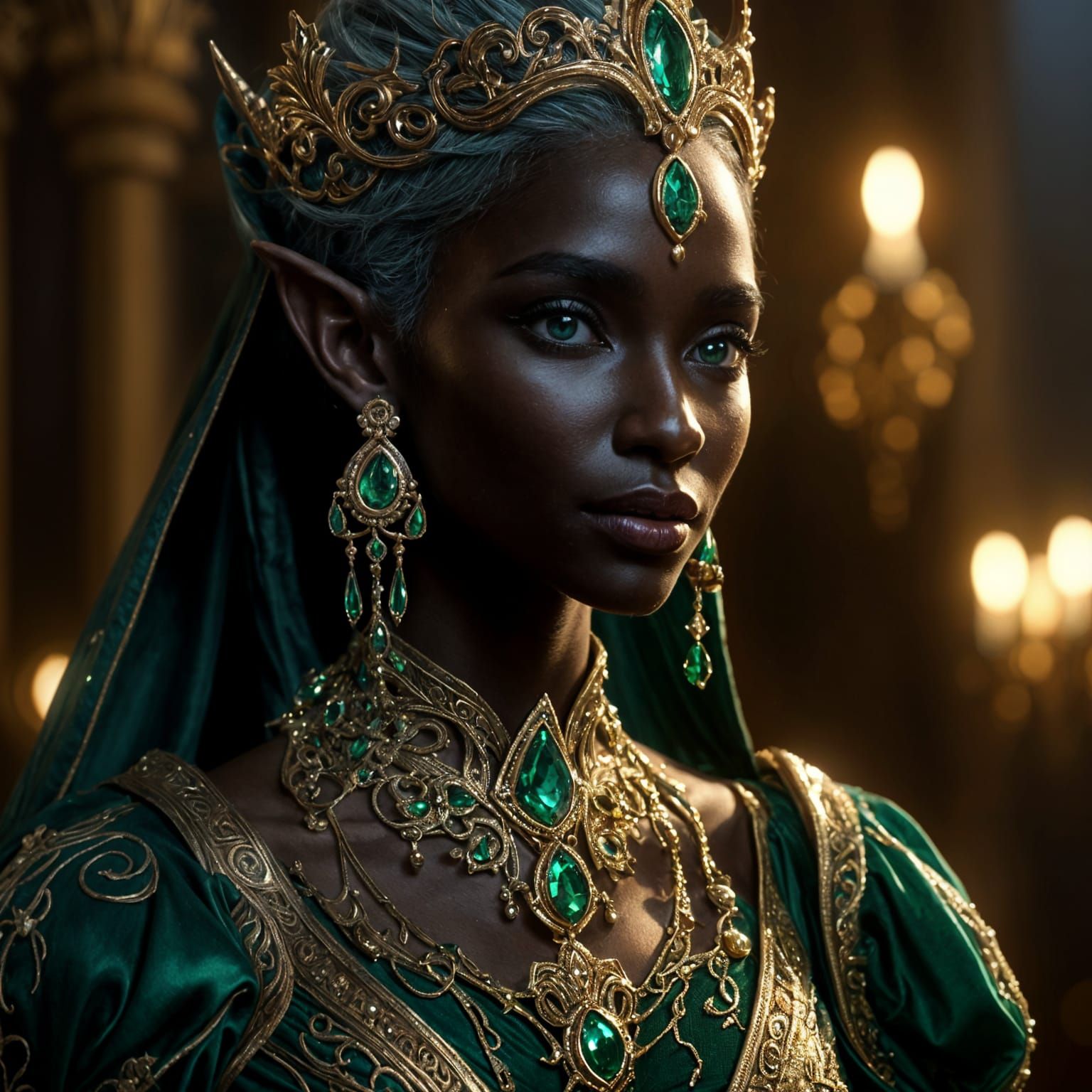 Drow-elf Princess at Grand Ball, Photo-realistic Portrait