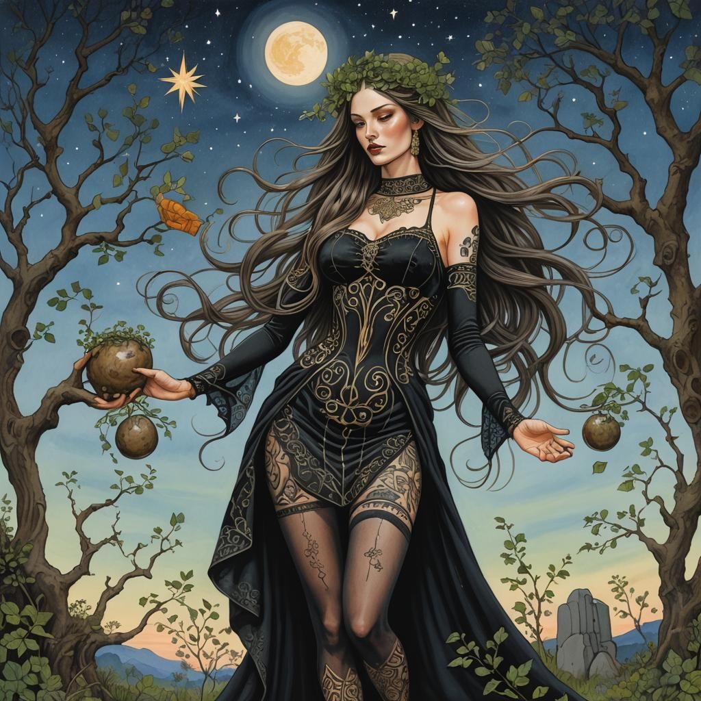 Celtic Woman Offering at Stonehenge: Gouache Painting