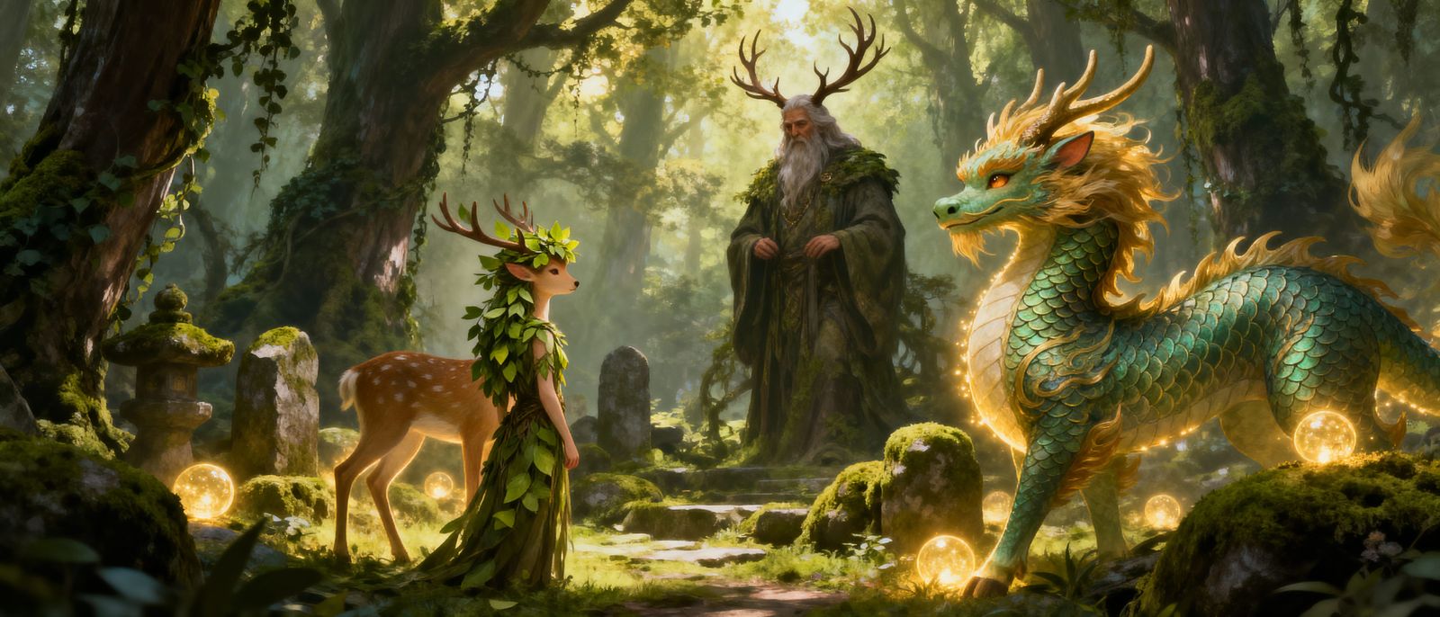 Forest Spirits and Mythical Creatures Converse with Deity