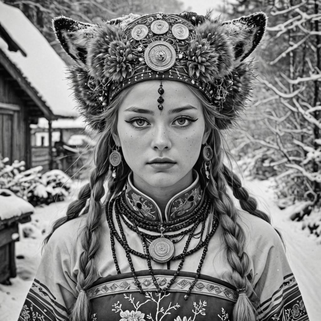 Sami Girl Portrait in Mixed Artistic Styles