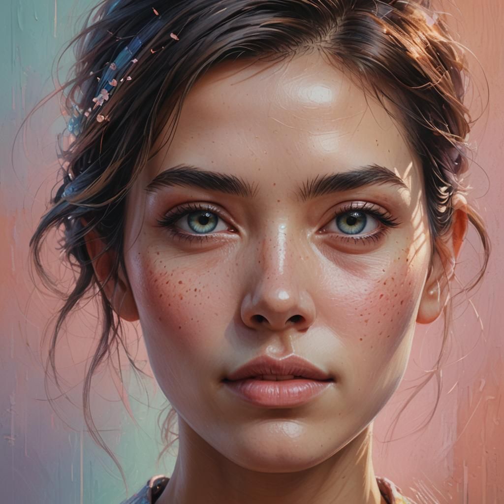 Hyperrealistic Portrait of Woman with Square Face
