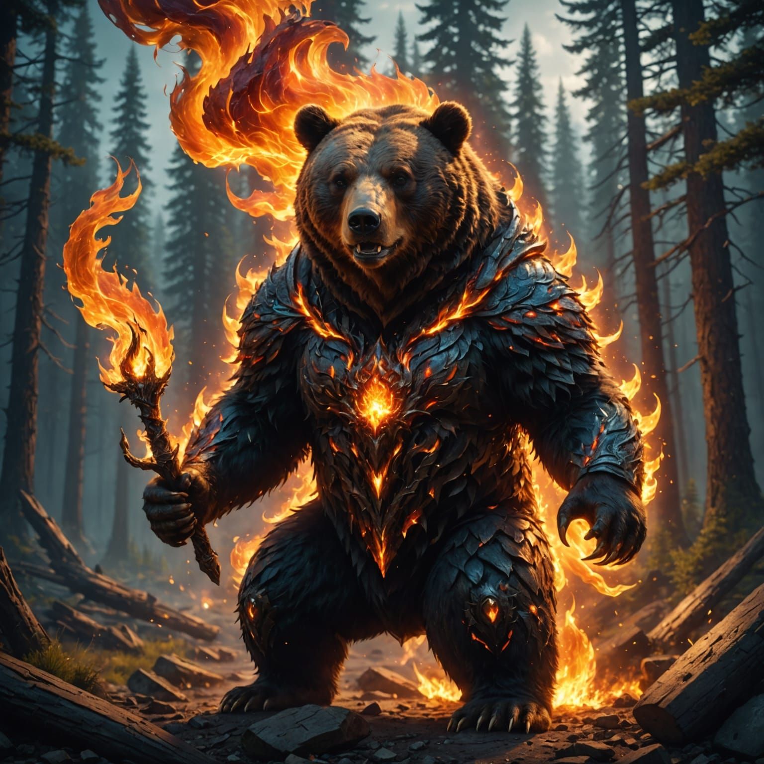 Surreal Bear Illuminated by Blazing Aura