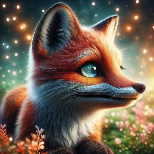 Vibrant Digital Painting of a Fox in Spring Woodland