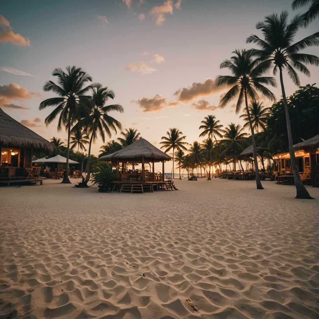 Tropical Beach Sunset in Wide Angle Shot