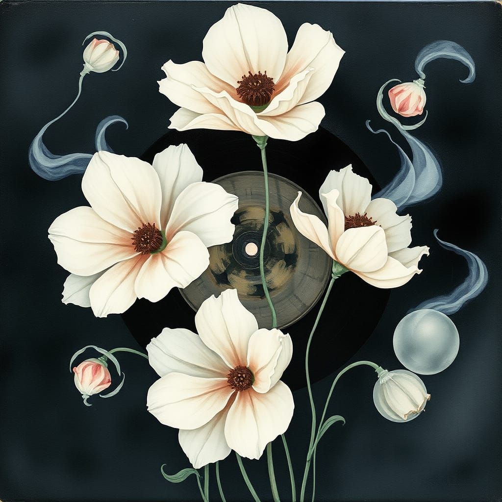 Ghostly Flowers in I Monster Vinyl Record Art Style