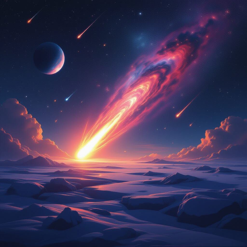 Red Ice Comet Drifting Through Deep Space