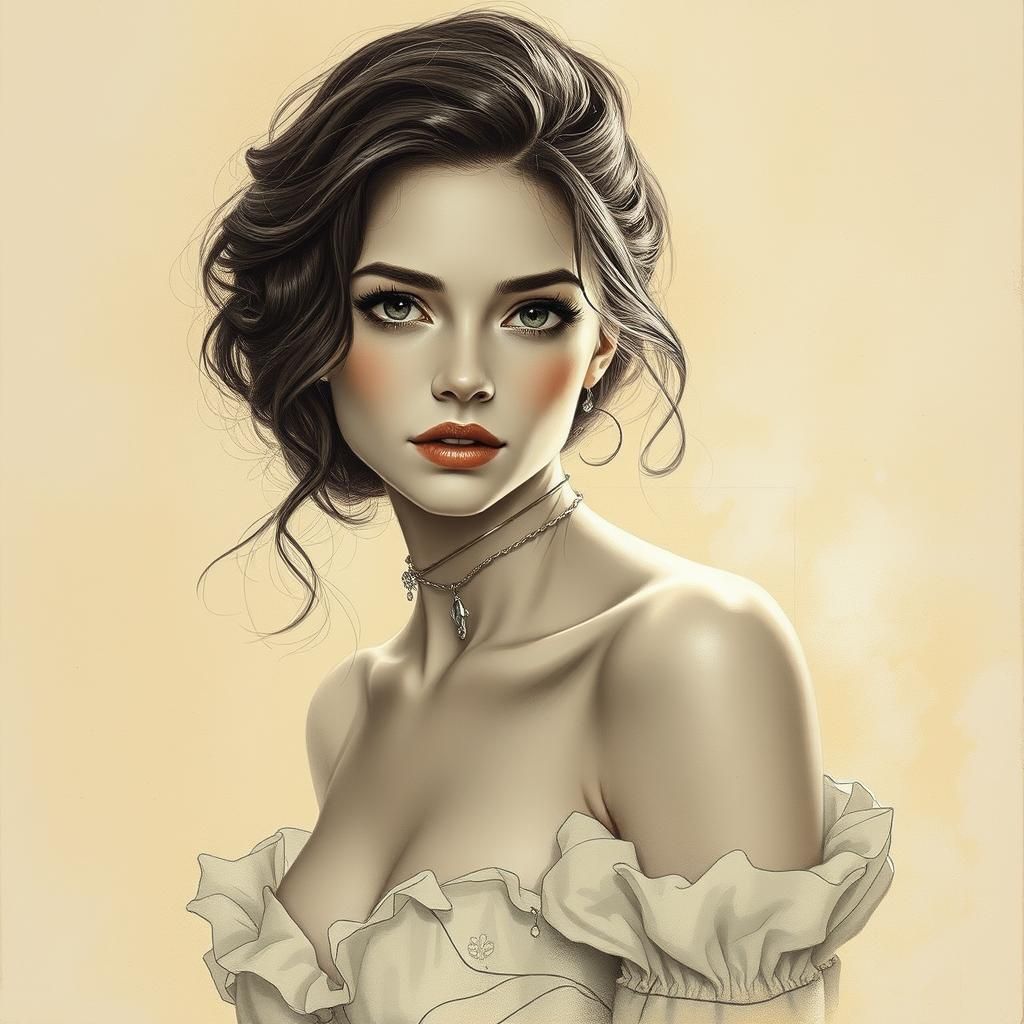 Domina and Submissive Portrait in Grisaille Style