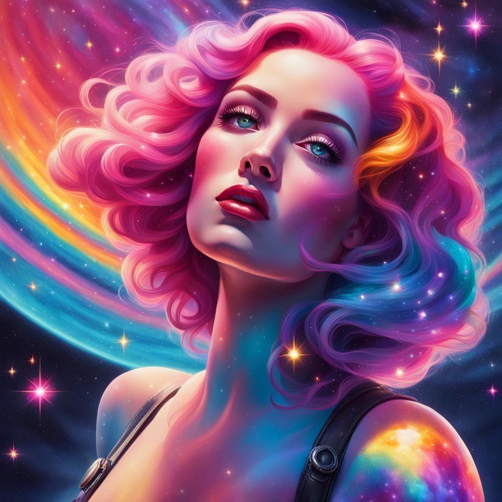 Retro-Futuristic Pin-Up Girl in Galaxy Scene