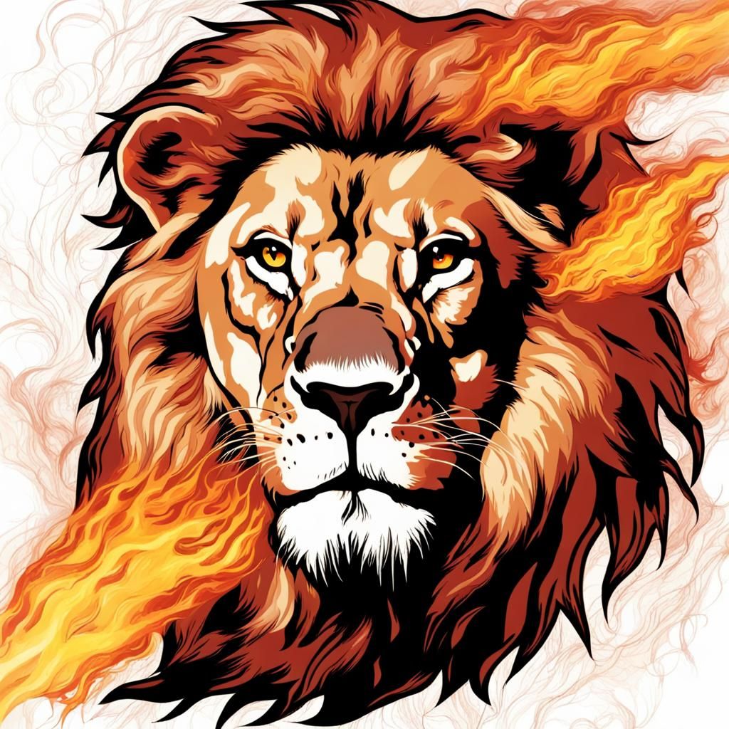 Fiery Lion: AI-Generated Image of Power