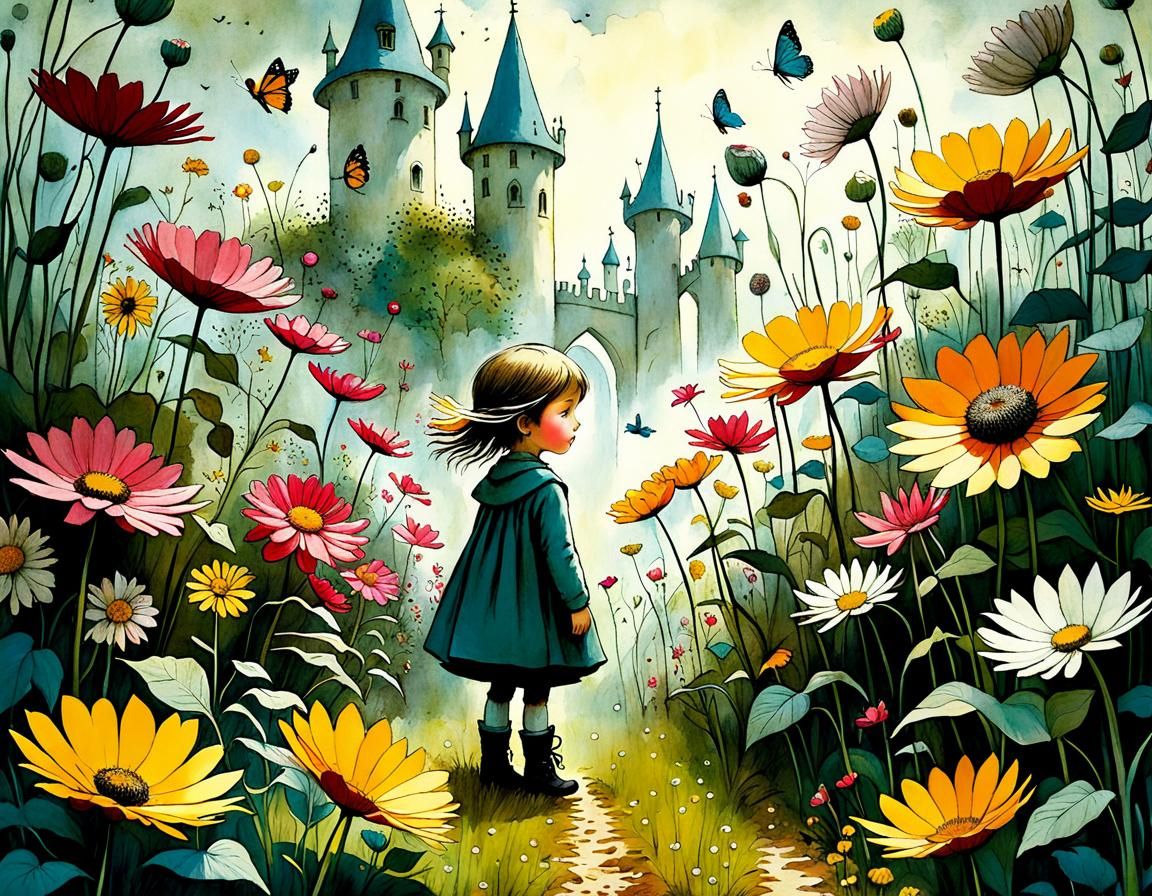 Children in a Magical Garden Illustration