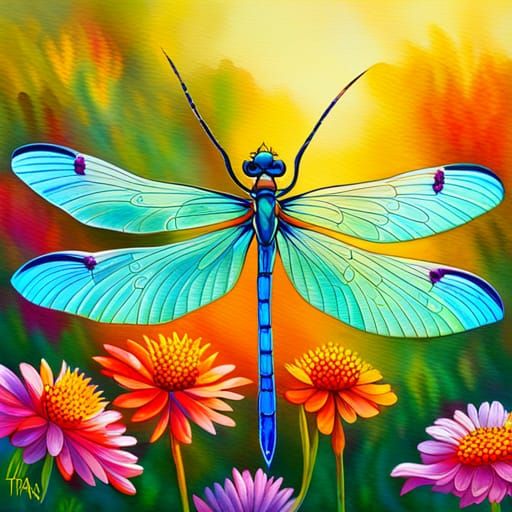 Dragonfly in Fantasy Garden, Stained Glass Art