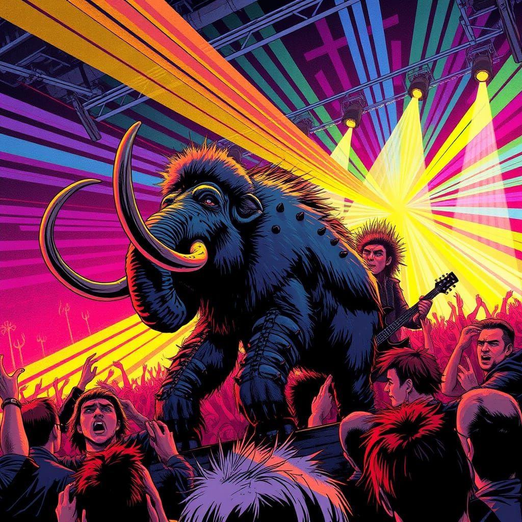Punk Rock Mammoths Concert in Kaleidoscopic Light