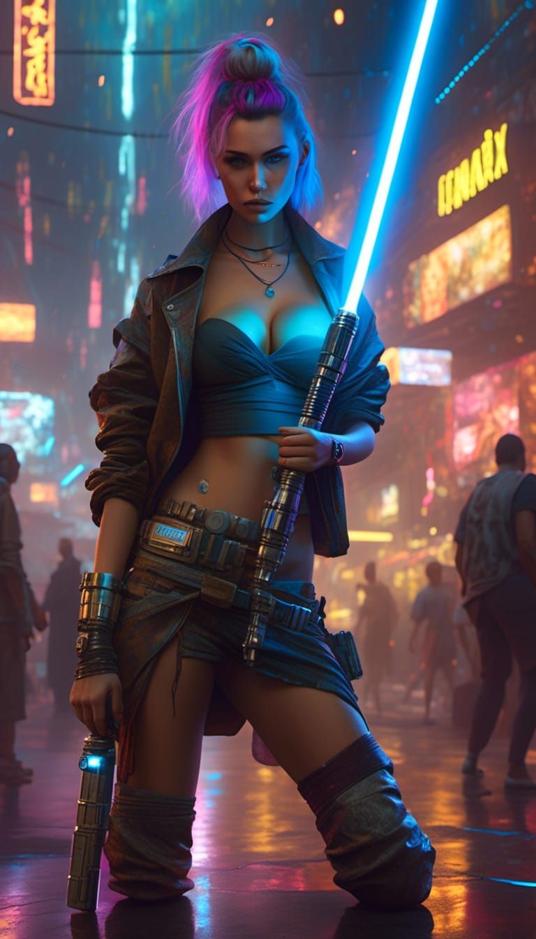 Cyberpunk Jedi Woman with Lightsaber