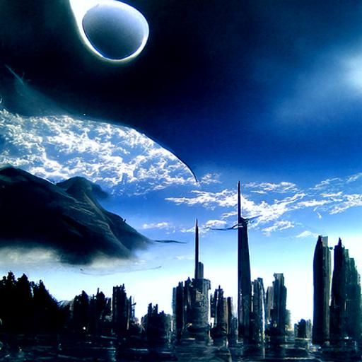 Futuristic City Skyline at Eclipse: Matte Painting