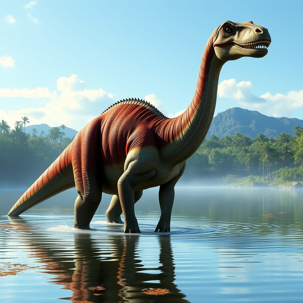 Majestic Brachiosaurus in Jurassic Park Lake
