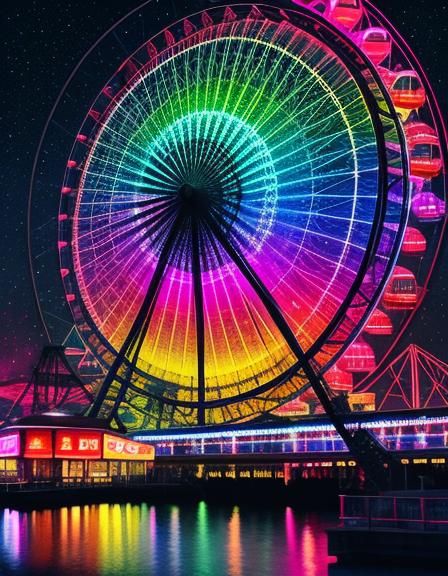 Ferris Wheel in Space with Shin Hanga Style