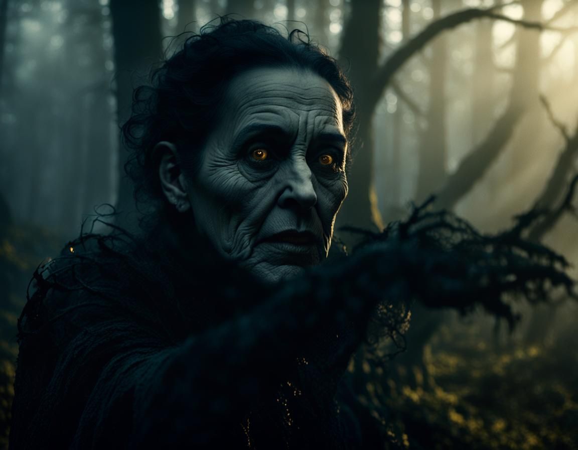 Wicked Witch in Mystical Forest, Cinematic Film Still