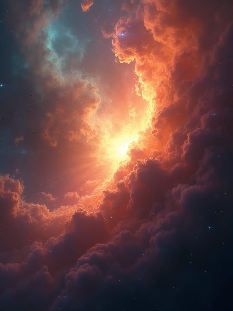 Surreal Cosmic Landscape in Golden Film Grain