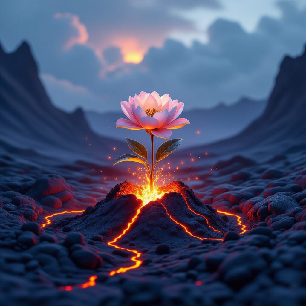 Volcanic Flower in Futuristic Landscape