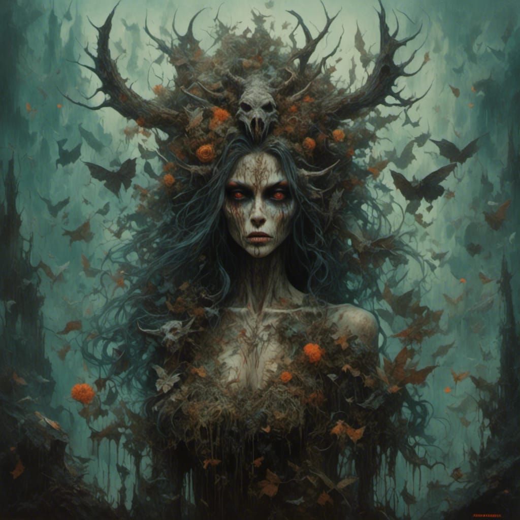 Bog Witch Oil Painting in Fantasy Style