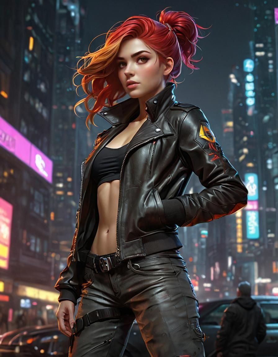 Sunset Shimmer in Cyberpunk Style Full Portrait
